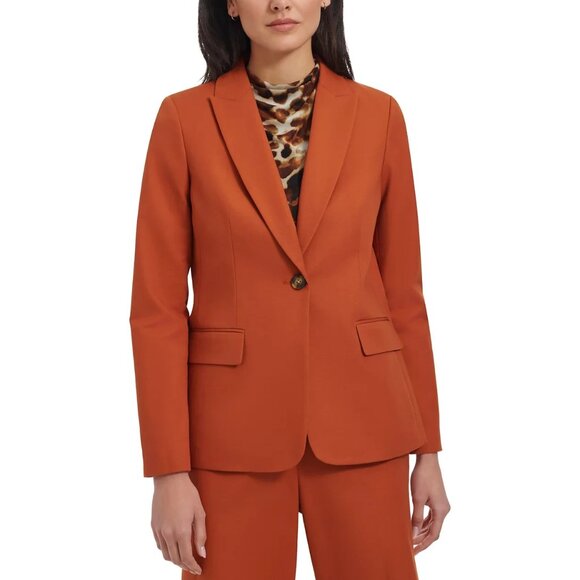 Calvin Klein Women's Orange Cotton-Blend One-Button Blazer Jacket Size 4 - Picture 1 of 3